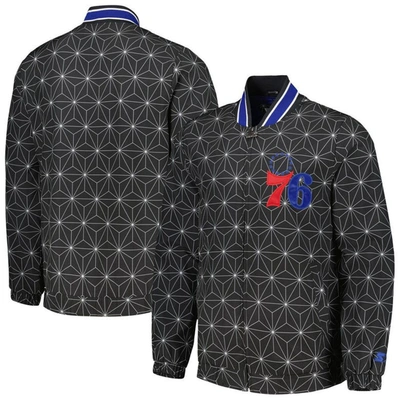 Starter Black Philadelphia 76ers In-field Play Fashion Satin Full-zip Varsity Jacket