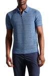 Ted Baker Blossam Textured Quarter Zip Polo Sweater In Blue