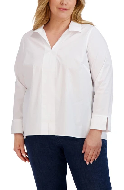 Foxcroft Agnes Smocked Cuff Blouse In White