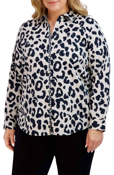 Foxcroft Charlie Leopard Print Cotton Button-up Shirt In Black