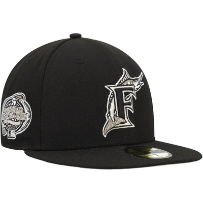 NEW ERA NEW ERA BLACK FLORIDA MARLINS COOPERSTOWN COLLECTION CHROME CAMO UNDERVISOR 59FIFTY FITTED HAT 