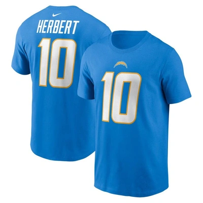 Nike Men's  Justin Herbert Powder Blue Los Angeles Chargers Player Name And Number T-shirt