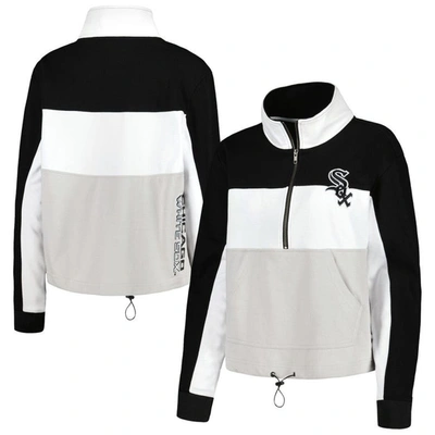 The Wild Collective Colorblock 1/4 Zip Jacket In Black,white