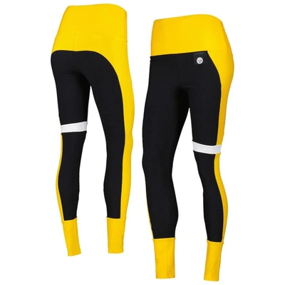 Kiya Tomlin Women's  Black, Gold Pittsburgh Steelers Colorblock Tri-blend Leggings In Black,gold