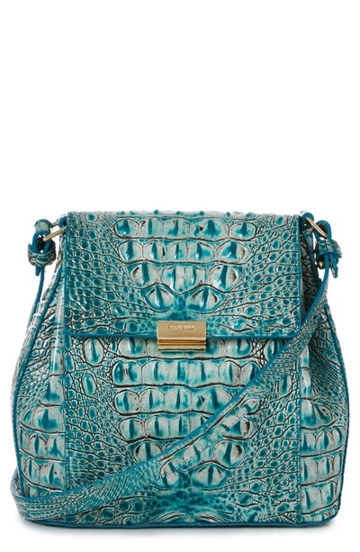 Brahmin Margo Croc Embossed Leather Crossbody Bag In Mineral Blue