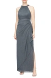 Alex Evenings Sparkle Knit Gown In Smoke