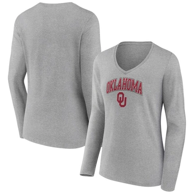 Fanatics Branded Heather Gray Oklahoma Sooners Evergreen Campus Long Sleeve V-neck T-shirt