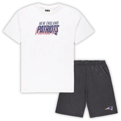 Concepts Sport White/charcoal New England Patriots Big & Tall T-shirt And Shorts Set