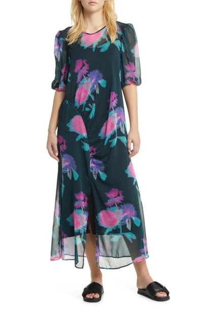 Topshop Chuck On Ruched Puff Sleeve Dress In Multi