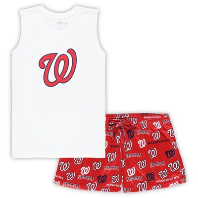 Concepts Sport White/red Washington Nationals Plus Size Tank Top & Shorts Sleep Set