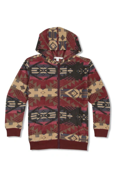 Threads 4 Thought Kids' Print Zip-up Hooded Fleece Jacket In Royal Burgundy