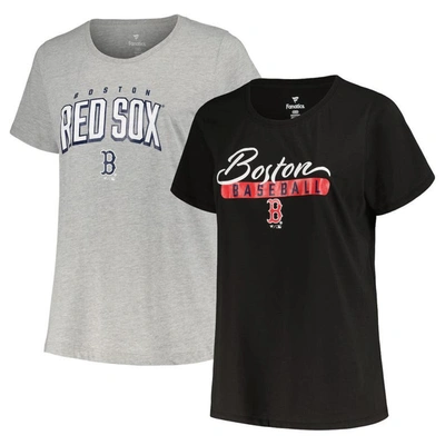 Profile Women's  Black, Heather Gray Boston Red Sox Plus Size T-shirt Combo Pack In Black,heather Gray