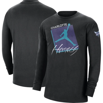 Jordan Brand Black Charlotte Hornets Courtside Max 90 Vintage Wash Statement Edition Long Sleeve T-s