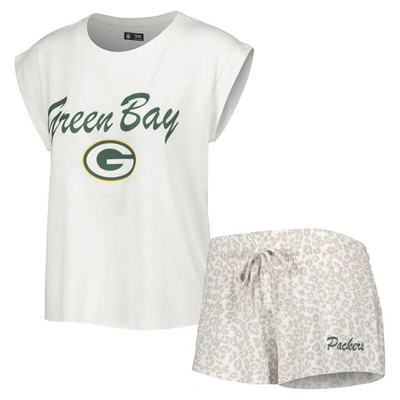 Concepts Sport White/cream Green Bay Packers Montana Knit T-shirt & Shorts Sleep Set