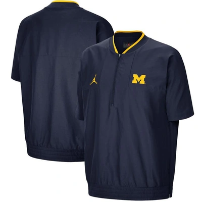 Jordan Brand Navy Michigan Wolverines 2021 Coaches Short Sleeve Quarter-zip Jacket