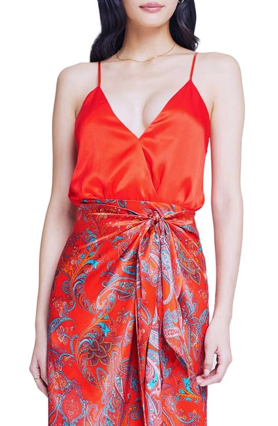 L Agence Jaxon Draped Silk Bodysuit In Fire Red
