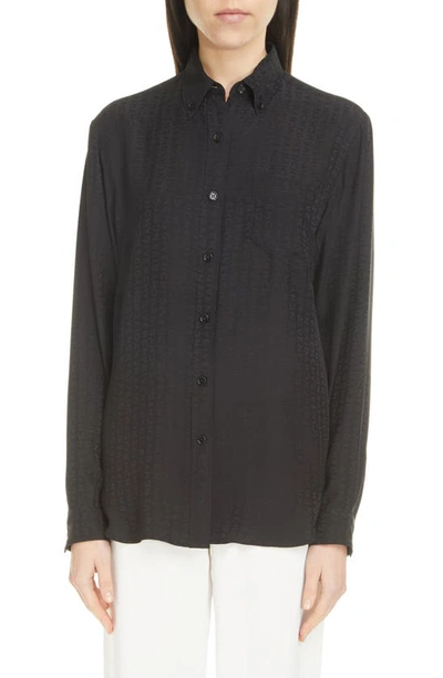 Givenchy Regular Fit Logo Jacquard Button-down Silk Blouse In Black