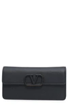 Valentino Garavani Vlogo Signature Leather Wallet On A Chain In 0no Nero