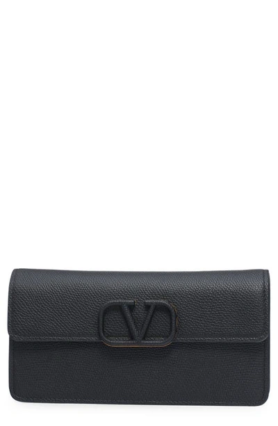 Valentino Garavani Vlogo Flap Leather Wallet On Chain In Black