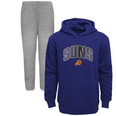 Outerstuff Kids' Preschool Purple/heather Gray Phoenix Suns Double Up Pullover Hoodie & Pants Set