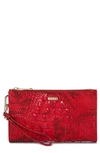Brahmin Daisy Croc Embossed Leather Wristlet In Red Flare