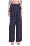 Staud Luisa Cotton Blend Dobby Trousers In Navy