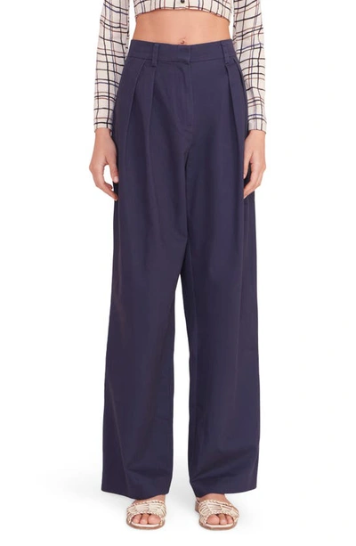 Staud Luisa Cotton Blend Dobby Trousers In Navy