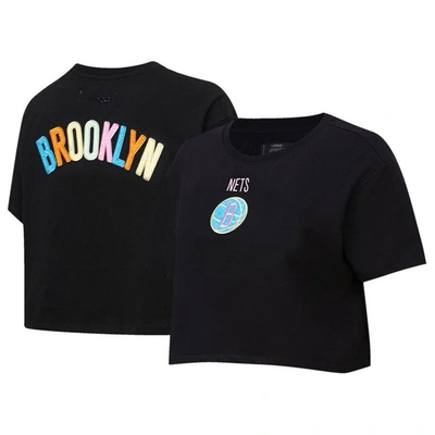Pro Standard Black Brooklyn Nets Washed Neon Cropped Boxy T-shirt