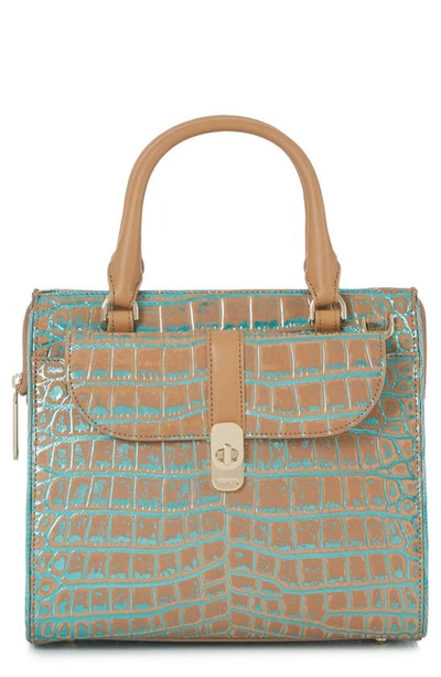 Brahmin Small Caroline Croc Embossed Leather Satchel In Mineral Blue