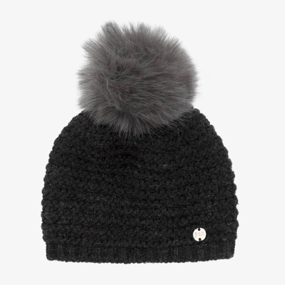 Paz Rodriguez Babies' Grey Wool Knit Pom-pom Hat