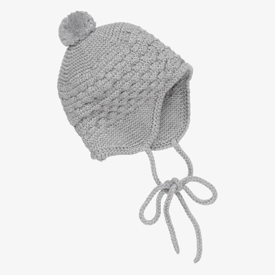 Paz Rodriguez Babies' Grey Cotton & Cashmere Knit Pom-pom Hat
