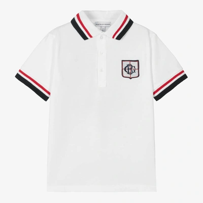 Beatrice & George Kids' Boys White Cotton Piqué Crest Polo Shirt