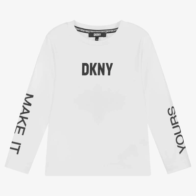 Dkny Kids'  White Cotton Make It Yours Top In Nero