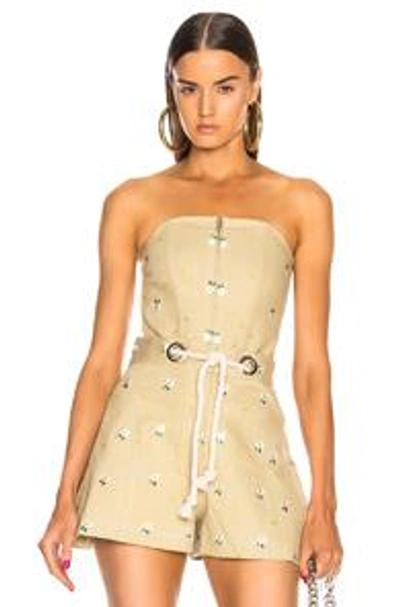 Miaou Embroidered Daisy Corset Top In Khaki