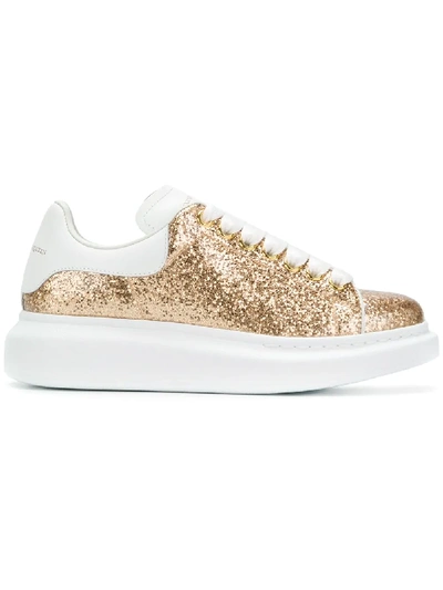 Alexander Mcqueen Gold Oversized Leather Glitter Trainers In White