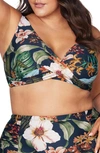 Artesands Into The Saltu Delacroix Cross Front Floral D-cup & Up Bikini Top In Navy