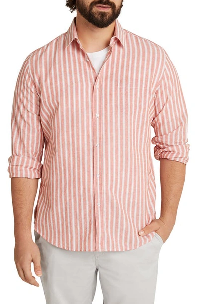 Johnny Bigg Dane Stripe Linen Blend Button-up Shirt In Terracotta