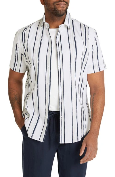 Johnny Bigg Archer Stripe Short Sleeve Cotton Button-up Shirt In White