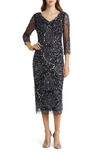 Pisarro Nights Sequin & Beaded Cocktail Sheath Dress In Black/ Gunmetal