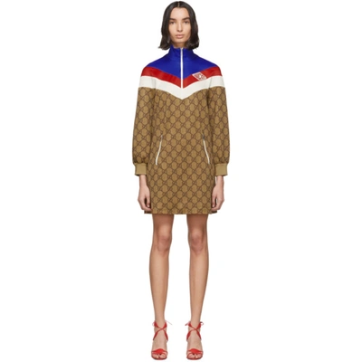 Gucci Gg Technical Jersey Dress In Brown