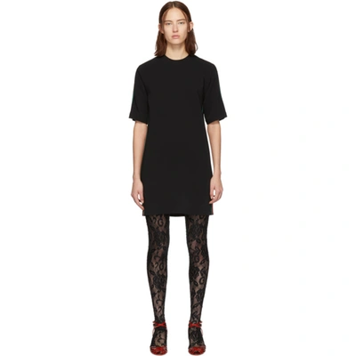 Gucci Short-sleeve Boxy Light-viscose Cady Stretch Dress W/ Web Stripe In Black