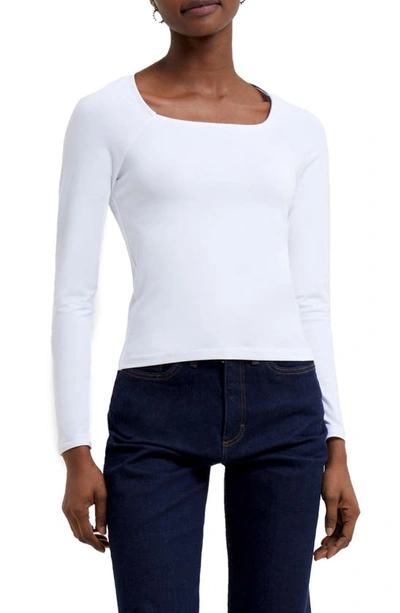 French Connection Rallie Square Neck Top In Linen White-marine