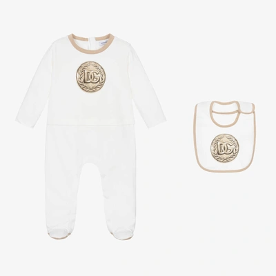 Dolce & Gabbana White Cotton Coin Babygrow & Bib Set