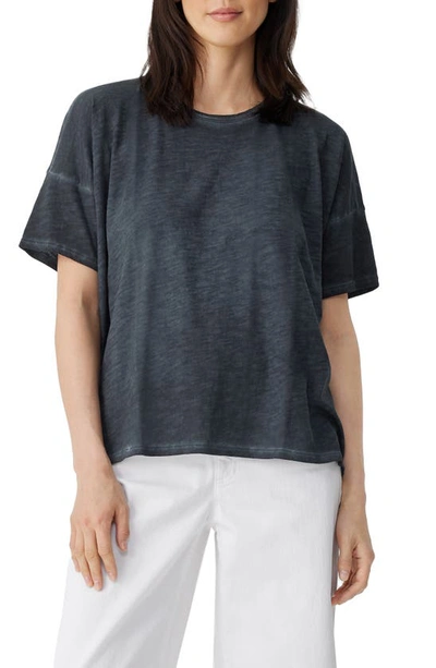 Eileen Fisher Crewneck Boxy Organic Cotton T-shirt In Nocturnal