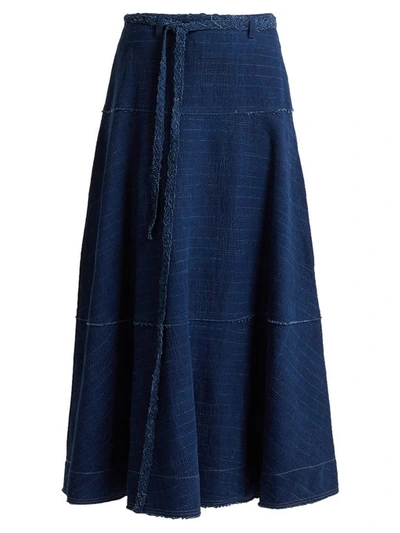 Elizabeth And James Leila Seamed Cotton Midi Skirt In Indigo