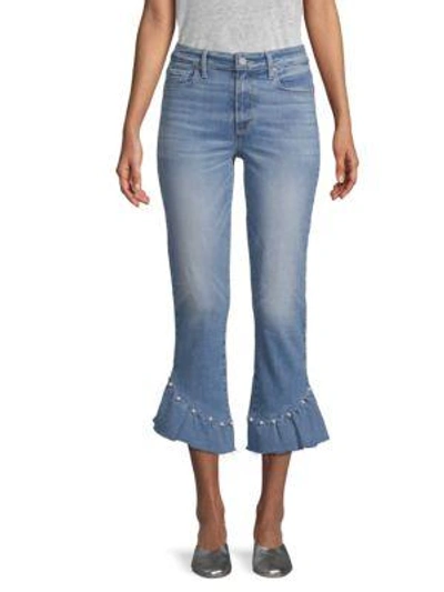 Paige Hoxton High-rise Ankle Straight Pearl Ruffle Jeans In Olympic