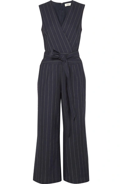 L Agence Joslyn Pinstriped Linen And Cotton-blend Canvas Jumpsuit In Navy/ivory
