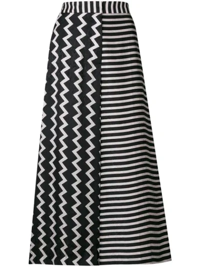 Stella Mccartney Zigzag & Stripe Mixed-print Wide-leg Silk Culotte In Bone-blk