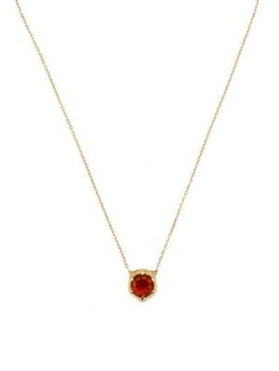 Gucci 18k Gold, Red Opal & Diamond Feline Head Pendant Necklace In Yellow Gold