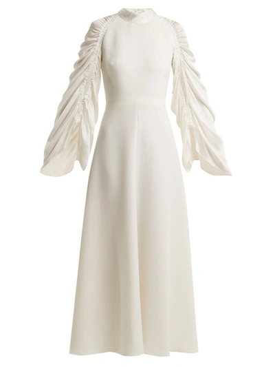 delfina dress tiny bloom ivory Ivory Floral Ruffle-Neck Puff-Sleeve Mini Dress